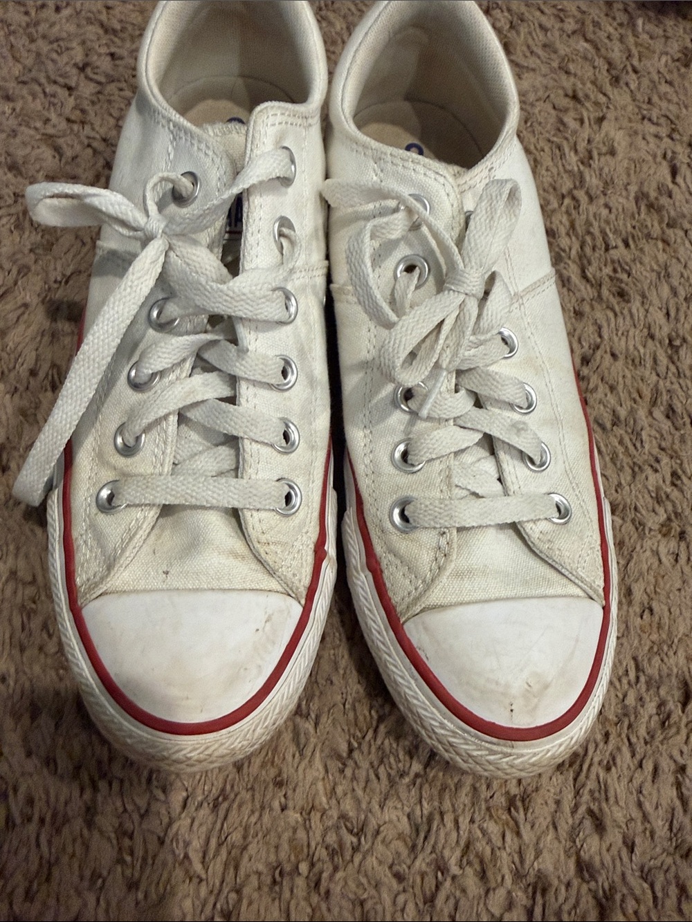 Converse White Low-Top Canvas Sneakers with Red Stripe